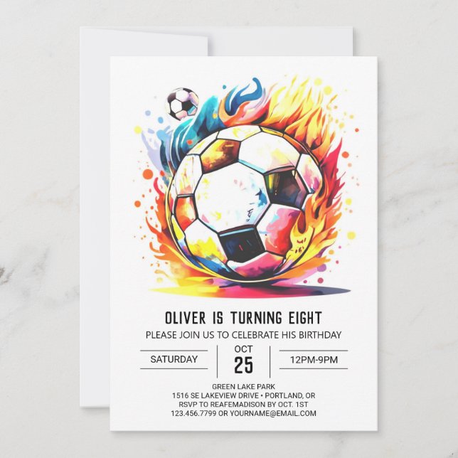 Invitación Cumpleaños imprimible para niños de fútbol encanta (Anverso)