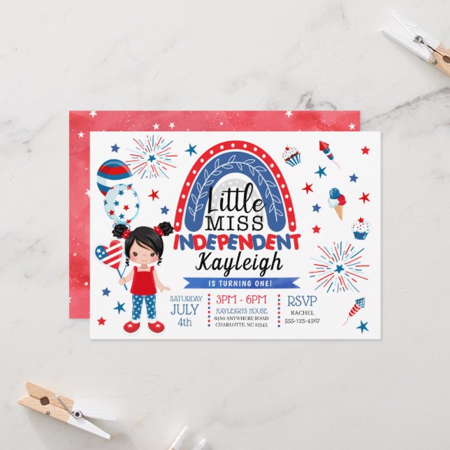 Invitación Cumpleaños Independiente de la Pequeña Miss Azul B (Anverso/Reverso In Situ)