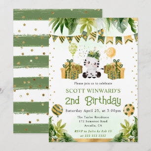 Invitación Cumpleaños infantil cebra de jungla acuarela