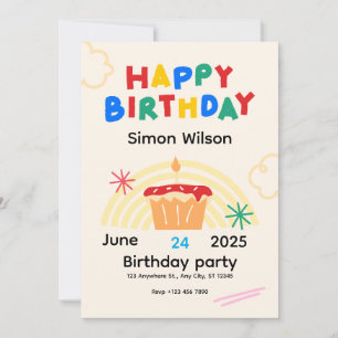 Invitación Cumpleaños infantil colorido y divertido con cupca