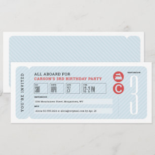 Invitación Cumpleaños infantil con billete de tren