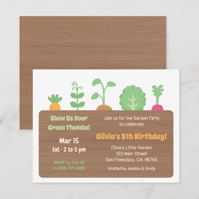 Invitación Cumpleaños infantil con caja de jardinería (Anverso / Reverso)