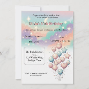 Invitación Cumpleaños infantil con globos celestes pastel soñ