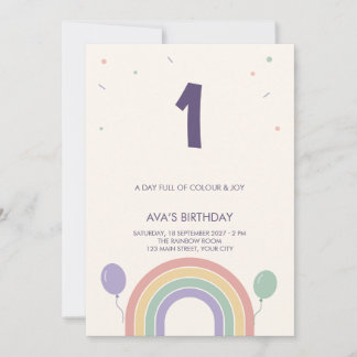 Invitación Cumpleaños infantil con globos de arcoíris pastel