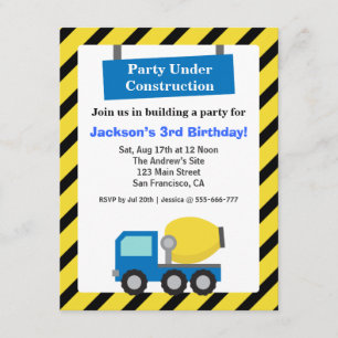 Invitación Cumpleaños infantil con tema de camión mezclador d