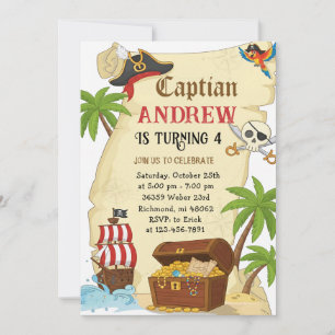 Invitación Cumpleaños infantil con tema de pirata personaliza