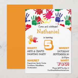 Invitación Cumpleaños infantil de 5 años con huellas de manos