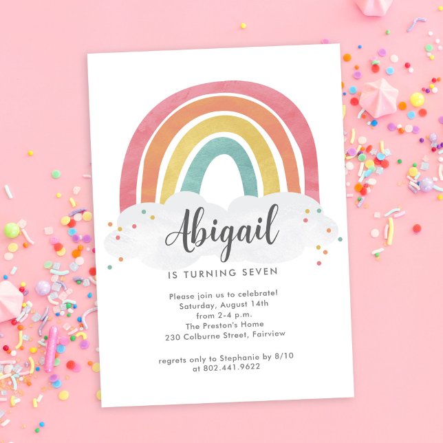 Invitación Cumpleaños infantil de caligrafía de arcoíris colo (Subido por el creador)