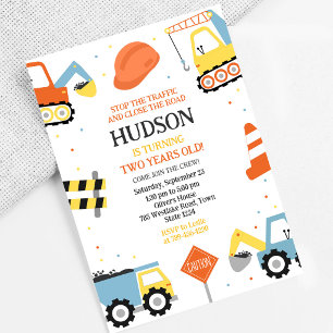 Invitación Cumpleaños infantil de camión de volteo de constru