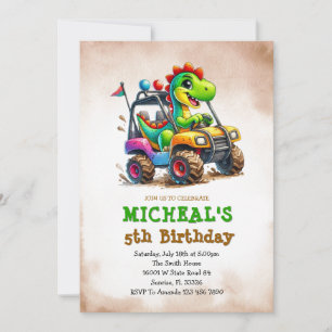 Invitación Cumpleaños infantil de camión monstruo de dinosaur