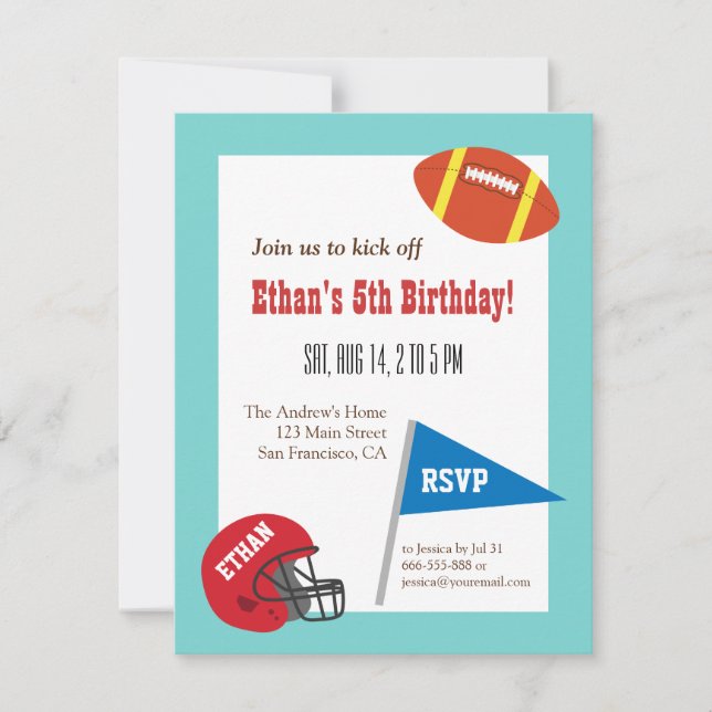 Invitación Cumpleaños infantil de casco de fútbol (Anverso)