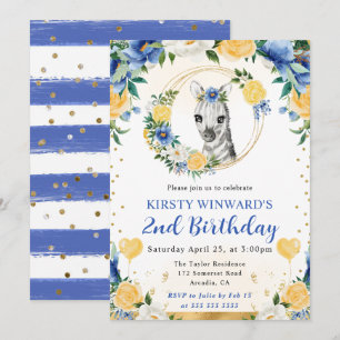 Invitación Cumpleaños infantil de cebra de jungla linda acuar