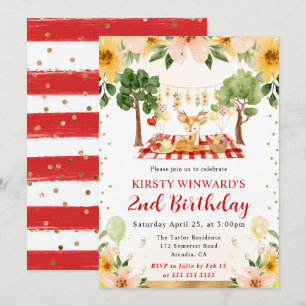 Invitación Cumpleaños infantil de ciervos en el bosque con ac