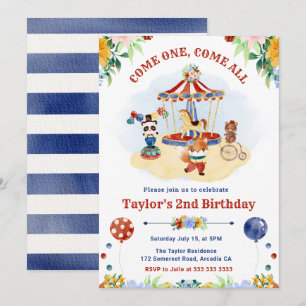 Invitación Cumpleaños infantil de circo carnaval en acuarela 