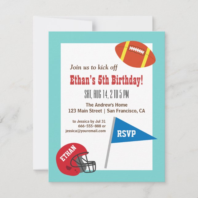 Invitación Cumpleaños infantil de deportes de casco de fútbol (Anverso)