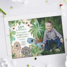Cumpleaños infantil de dinosaurio con foto