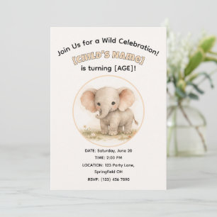 Invitación Cumpleaños infantil de elefante de safari en acuar