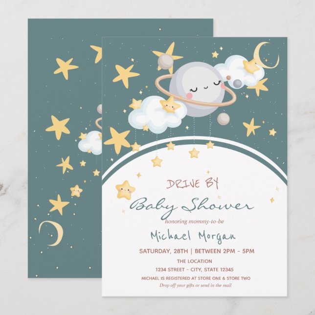 Invitación  Cumpleaños infantil de estrellas de nubes de plan (Anverso / Reverso)