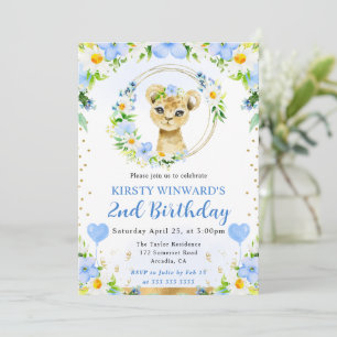 Invitación Cumpleaños infantil de león de jungla lindo acuare