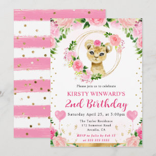 Invitación Cumpleaños infantil de león de jungla lindo acuare