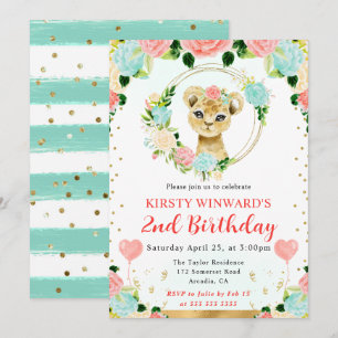 Invitación Cumpleaños infantil de león de jungla lindo acuare