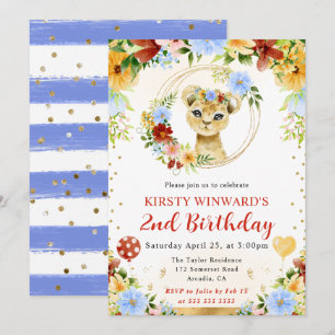 Invitación Cumpleaños infantil de león de jungla lindo acuare