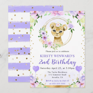 Invitación Cumpleaños infantil de león de jungla lindo acuare