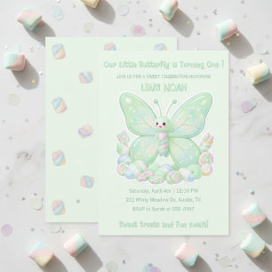 Invitación Cumpleaños infantil de mariposa de malvavisco verd