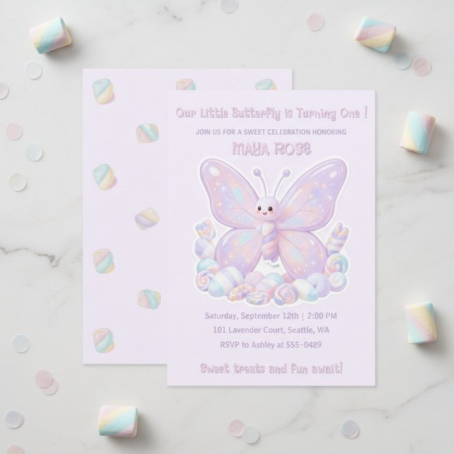 Invitación Cumpleaños infantil de Mariposa Sueño de Lavanda P (Purple Lavender Dream Butterfly Kids Birthday Invitation)