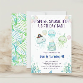 Invitación Cumpleaños infantil de medusas lindas bajo el mar