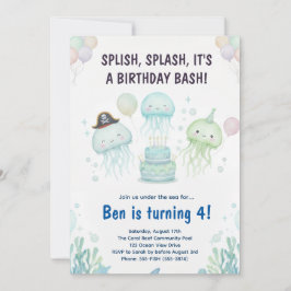 Invitación Cumpleaños infantil de medusas lindas bajo el mar