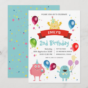 Invitación Cumpleaños infantil de monstruos pastel coloridos