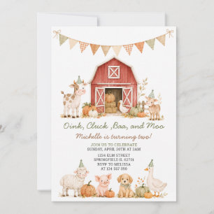 Invitación Cumpleaños infantil de otoño con animales de granj