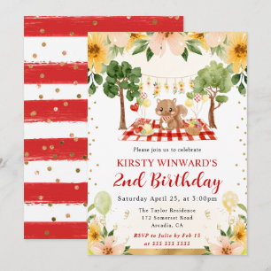 Invitación Cumpleaños infantil de picnic de ardilla del bosqu