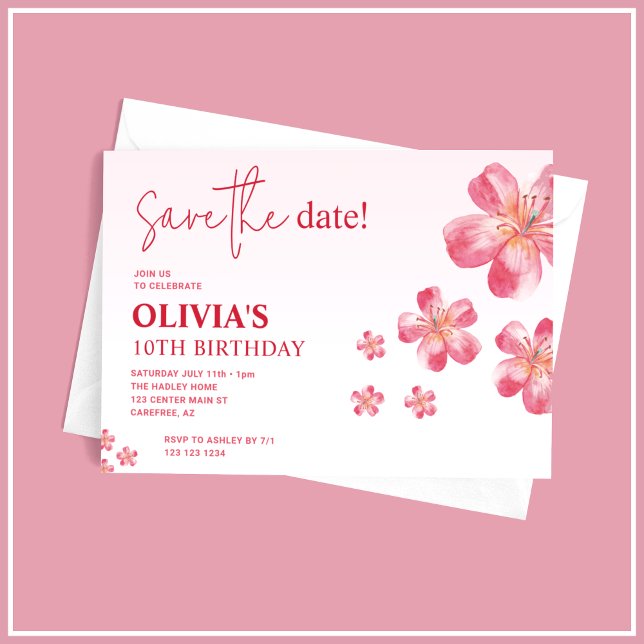 Invitación Cumpleaños infantil de Pink Hibiscus Save the Date (Subido por el creador)