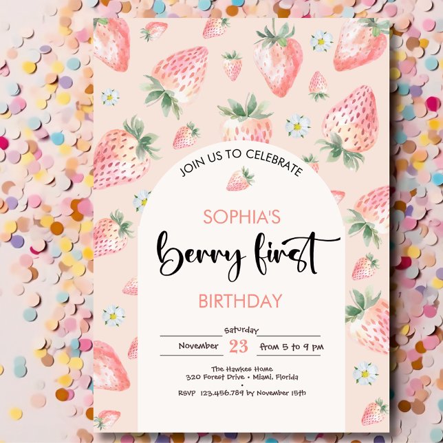 Invitación Cumpleaños infantil de primera fresa Berry (Subido por el creador)
