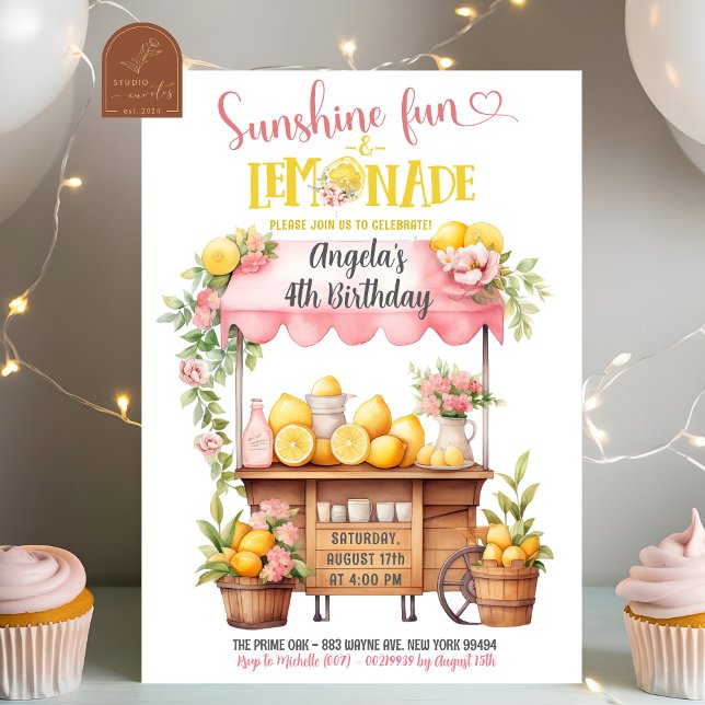 Invitación Cumpleaños infantil de puesto de limonada rosa (Subido por el creador)