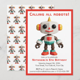 Invitación Cumpleaños infantil de robot divertido lindo