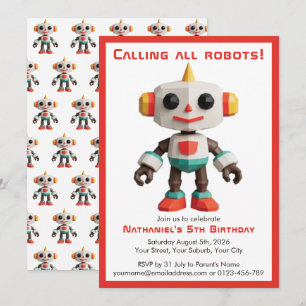 Invitación Cumpleaños infantil de robot divertido lindo