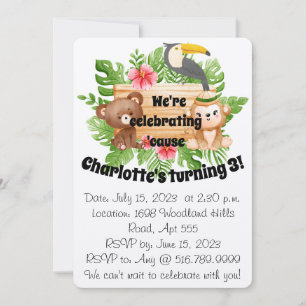 Invitación Cumpleaños infantil de temática boscosa para niños