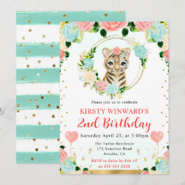 Invitación Cumpleaños infantil de tigre de jungla lindo acuar