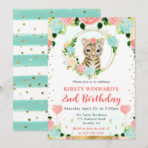 Invitación Cumpleaños infantil de tigre de jungla lindo acuar