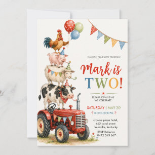 Invitación Cumpleaños infantil de Tractor y Animales de Fiest