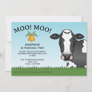 Invitación Cumpleaños infantil de vaca en blanco y negro de d