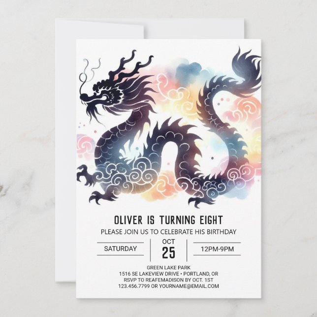 Invitación Cumpleaños infantil del dragón rugiente atemporal (Anverso)