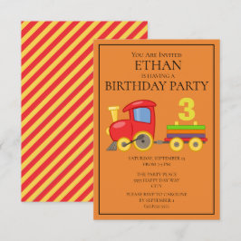 Invitación Cumpleaños infantil del tren rojo amarillo naranja