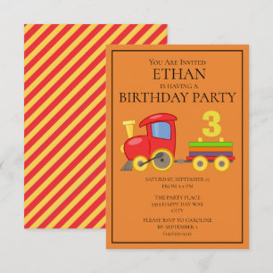 Invitación Cumpleaños infantil del tren rojo amarillo naranja