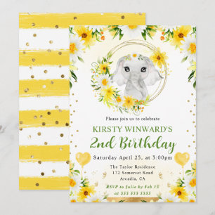 Invitación Cumpleaños infantil elefante de jungla lindo acuar