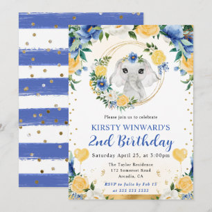 Invitación Cumpleaños infantil elefante de jungla lindo acuar