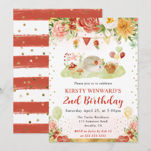 Invitación Cumpleaños infantil erizo del bosque acuarela